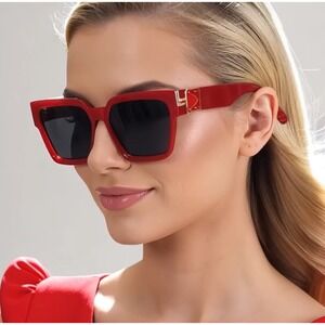 Red Square Sunglasses Fashion Designer Frame Vintage Style Shades‎ UV400 Trendy
